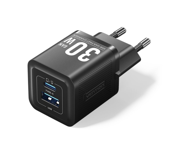 Vention Ładowarka 1x USB-A 1x USB-C GaN 30W czarna - 1543397 - zdjęcie
